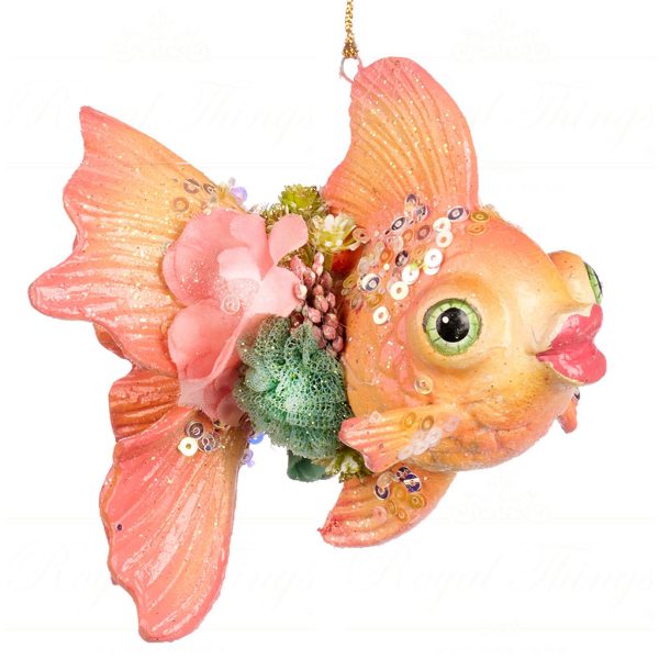 B 86156 Goodwill Christmas Ornaments Lily Pond Telescope Goldfish Ornament Pink Green