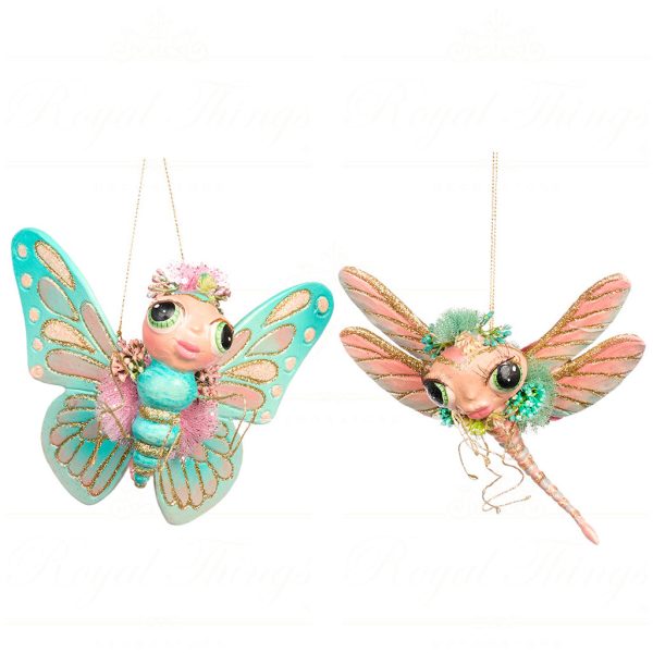 B 86157 Goodwill Christmas Ornaments Lily Pond Dragon Butterfly Ornament Green Pink