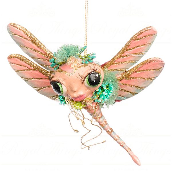 B 86157 Goodwill Christmas Ornaments Lily Pond Dragon Butterfly Ornament Green Pink Dragonfly