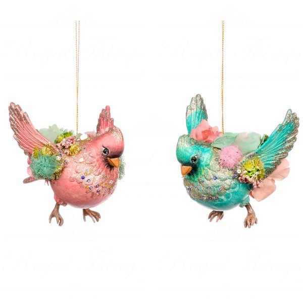 B 86161 Goodwill Christmas Ornaments Lily Pond Chubby Bird Ornament Pink Green