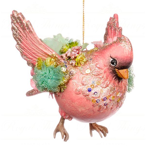 B 86161 Goodwill Christmas Ornaments Lily Pond Chubby Bird Ornament Pink Green Pink