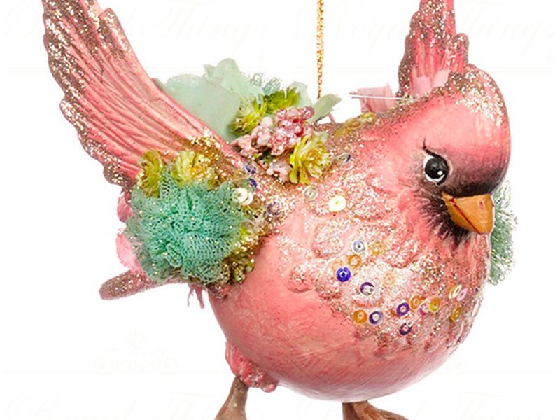 B 86161 Goodwill Christmas Ornaments Lily Pond Chubby Bird Ornament Pink Green Pink