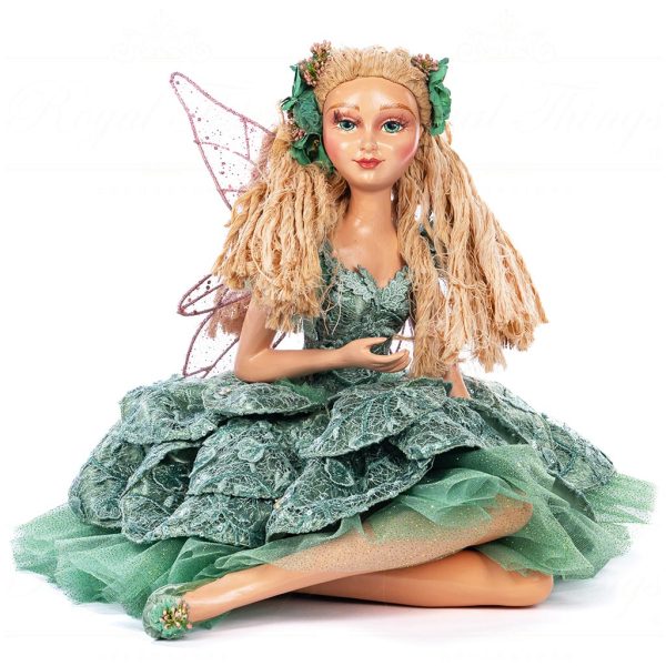 B 86164 Goodwill Christmas Dolls Lily Pond Sitting Water Lily Fairy Doll With Box Green Brown