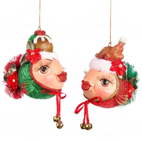 B 86200 Goodwill Christmas Ornaments Family Feast Xmas Big Puffer Fish Ornament Red Green