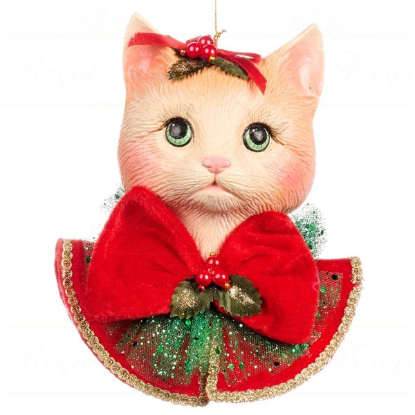 B 86211 Goodwill Christmas Ornaments Family Feast Xmas Cat Head Ornament Red Orange