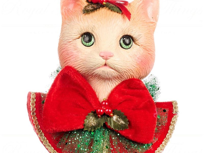 B 86211 Goodwill Christmas Ornaments Family Feast Xmas Cat Head Ornament Red Orange