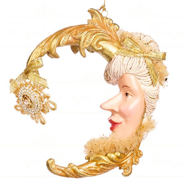 B 86251 Goodwill Christmas Ornaments Sun King Baroque Moon Ornament Gold Queen