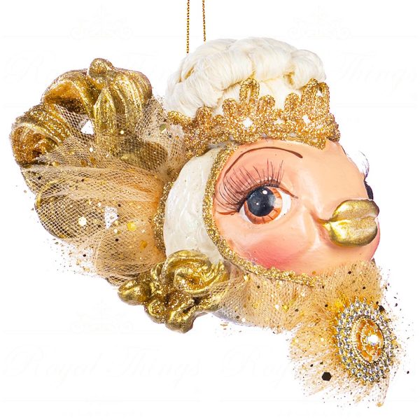 B 86252 Goodwill Christmas Ornaments Sun King Baroque Puffer Fish Ornament Gold