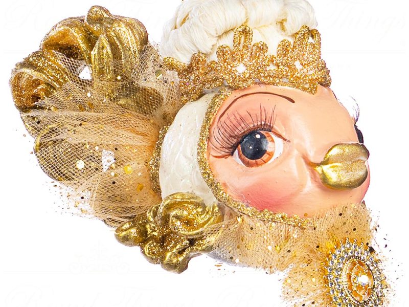 B 86252 Goodwill Christmas Ornaments Sun King Baroque Puffer Fish Ornament Gold