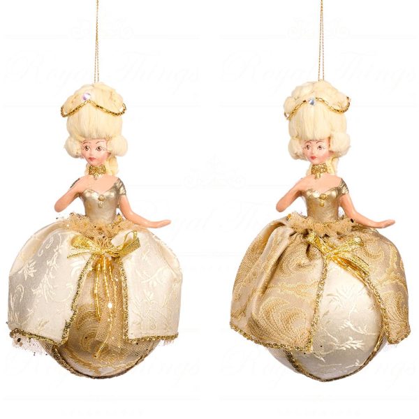 B 86254 Goodwill Christmas Ornaments Sun King Baroque Lady On Ball Ornament Gold