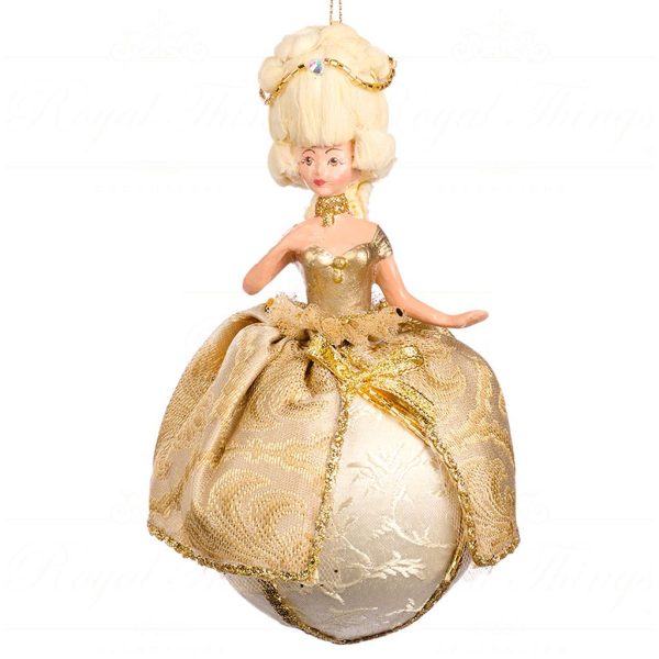 B 86254 Goodwill Christmas Ornaments Sun King Baroque Lady On Ball Ornament Gold Champagneball