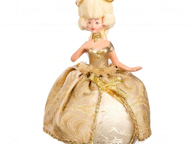 B 86254 Goodwill Christmas Ornaments Sun King Baroque Lady On Ball Ornament Gold Champagneball