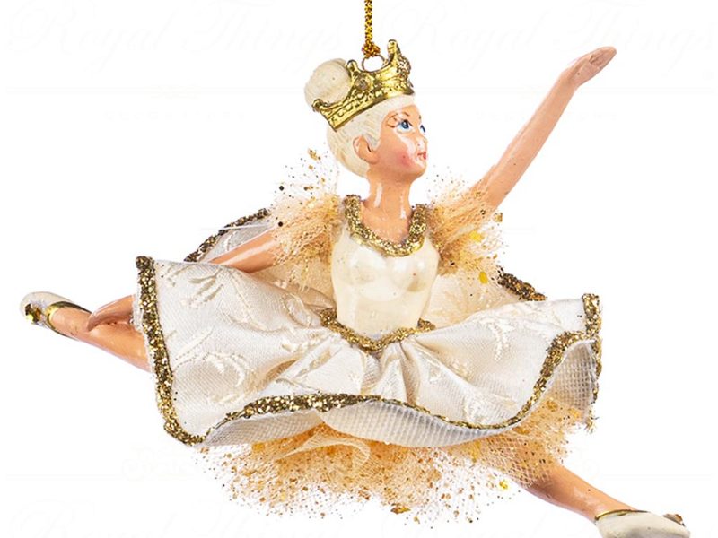 B 86265 Goodwill Christmas Ornaments Sun King Baroque Jumping Ballerina Ornament Gold Cream
