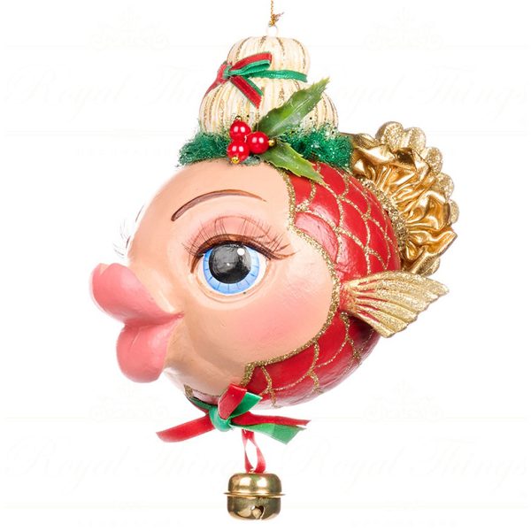 B 86303 Goodwill Christmas Ornaments Santa Baby Mr Mrs Claus Big Puffer Fish Ornament Red Girl