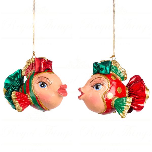 B 86305 Goodwill Christmas Ornaments Santa Baby Dot Stripe Fish Ornament Red Green