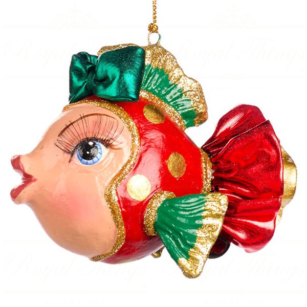 B 86305 Goodwill Christmas Ornaments Santa Baby Dot Stripe Fish Ornament Red Green Dots