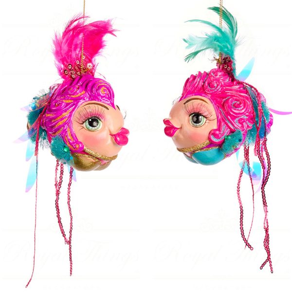 B 86352 Goodwill Christmas Ornaments Eleganza Puffer Fish Ornament Pink Blue