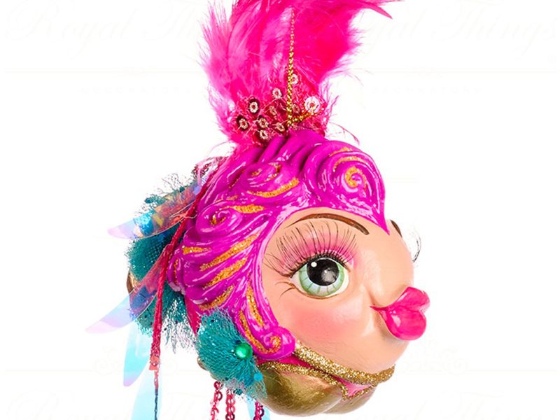 B 86352 Goodwill Christmas Ornaments Eleganza Puffer Fish Ornament Pink Blue Pink