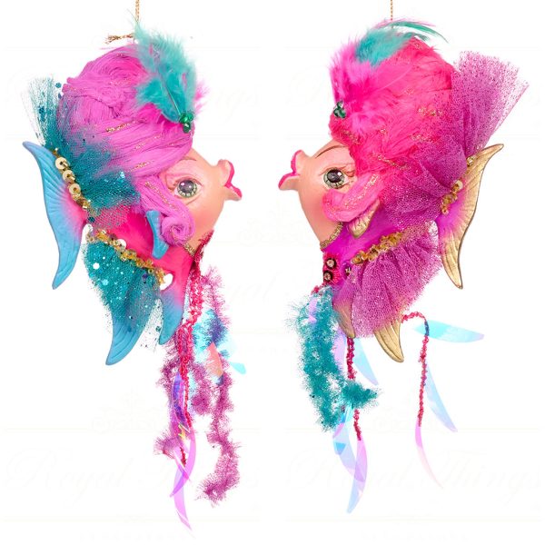 B 86353 Goodwill Christmas Ornaments Eleganza Big Wig Angel Fish Pink Blue
