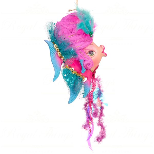 B 86353 Goodwill Christmas Ornaments Eleganza Big Wig Angel Fish Pink Blue Vari Blue