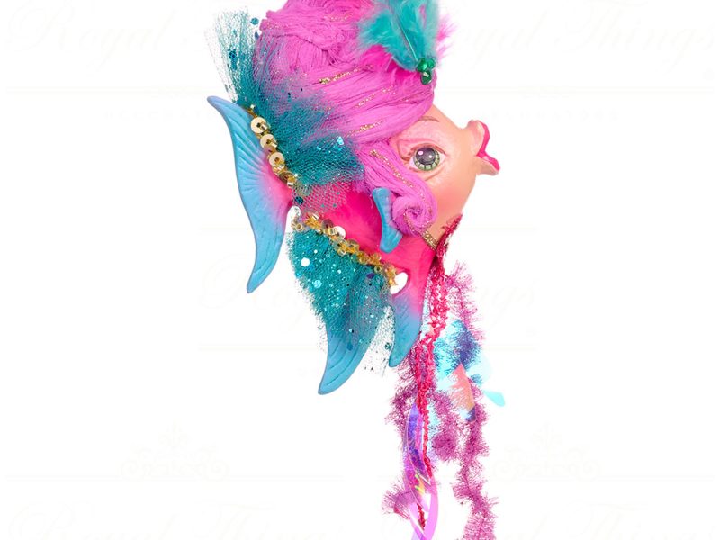 B 86353 Goodwill Christmas Ornaments Eleganza Big Wig Angel Fish Pink Blue Vari Blue