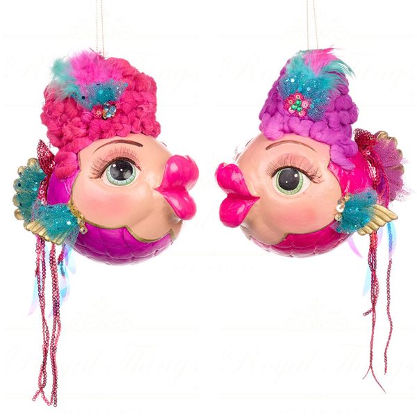 B 86357 Goodwill Christmas Ornaments Eleganza Big Puffer Fish Ornament Pink Blue