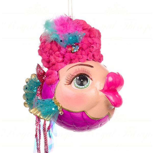 B 86357 Goodwill Christmas Ornaments Eleganza Big Puffer Fish Ornament Pink Blue Vari Blue