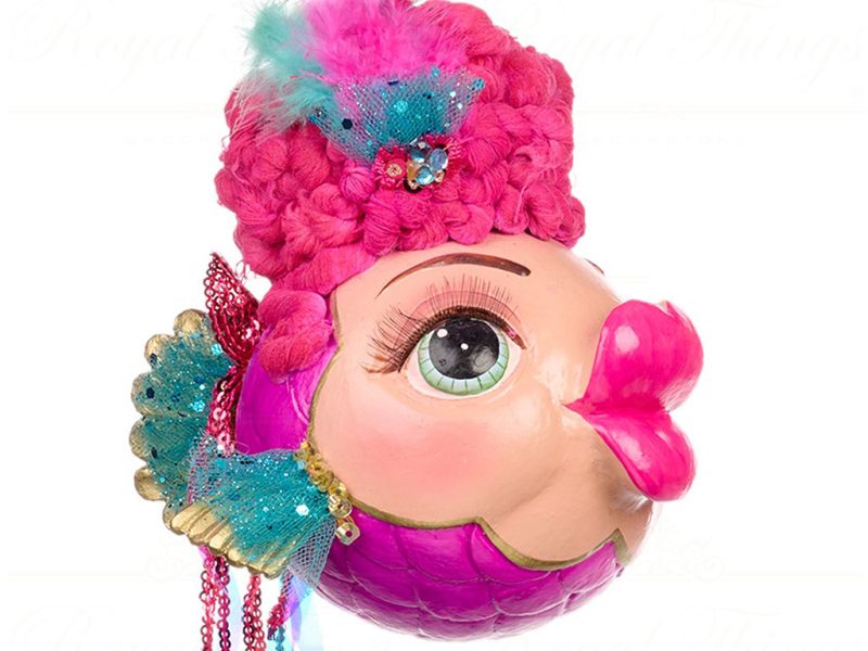 B 86357 Goodwill Christmas Ornaments Eleganza Big Puffer Fish Ornament Pink Blue Vari Blue