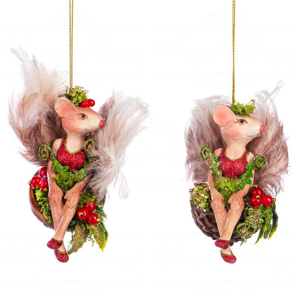 B 86401 Goodwill Christmas Ornaments Enchanted Woods Mouse Girl In Nut Ornament Green Red Brown