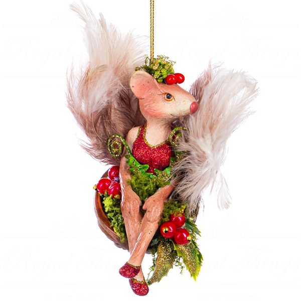 B 86401 Goodwill Christmas Ornaments Enchanted Woods Mouse Girl In Nut Ornament Green Red Brown. Ajpg