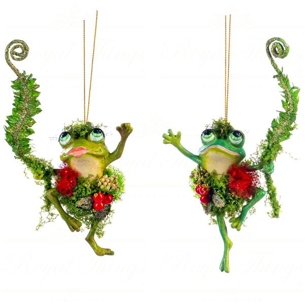 B 86403 Goodwill Christmas Ornaments Enchanted Woods Frog With Fern Ornament Green Red