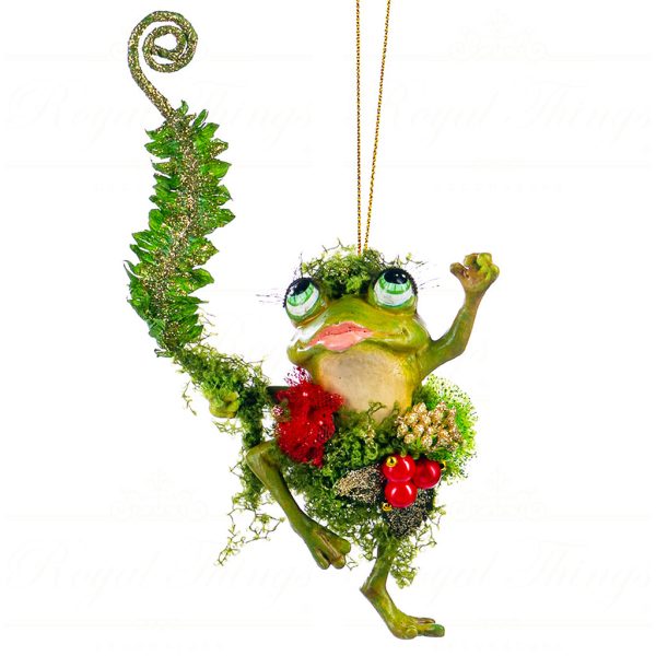 B 86403 Goodwill Christmas Ornaments Enchanted Woods Frog With Fern Ornament Green Red Girl