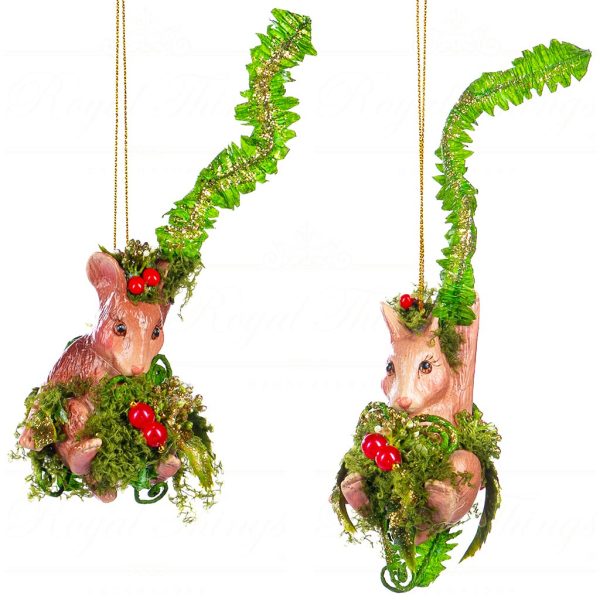 B 86404 Goodwill Christmas Ornaments Enchanted Woods Mouse With Fern Ornament Green Brown Red