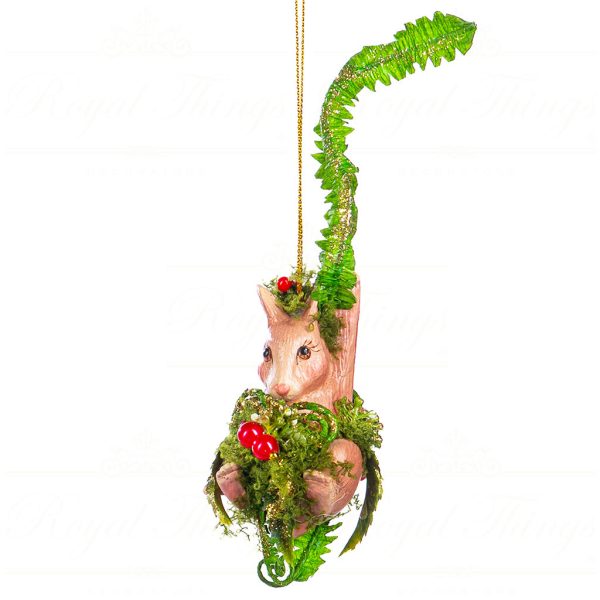 B 86404 Goodwill Christmas Ornaments Enchanted Woods Mouse With Fern Ornament Green Brown Red B
