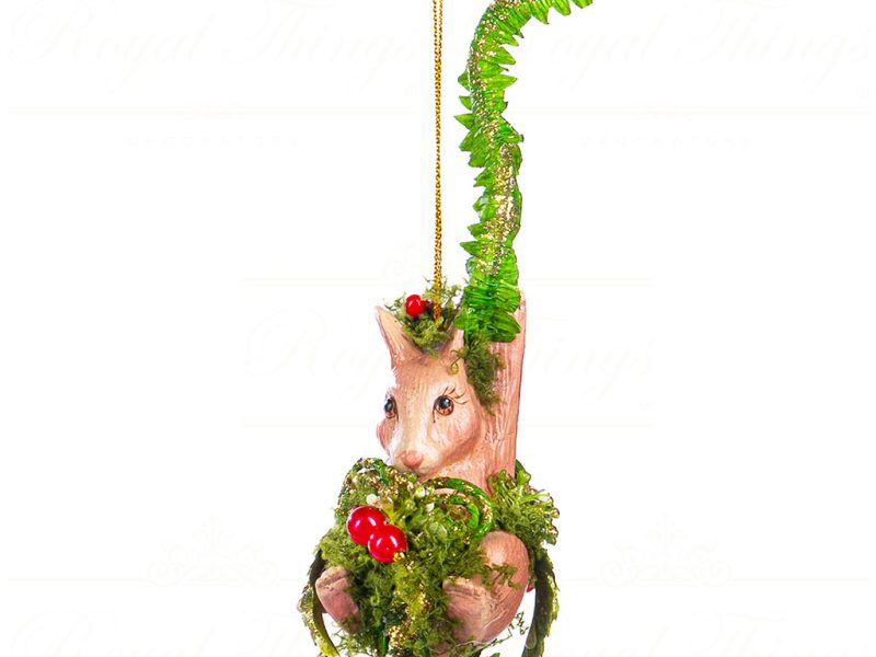 B 86404 Goodwill Christmas Ornaments Enchanted Woods Mouse With Fern Ornament Green Brown Red B