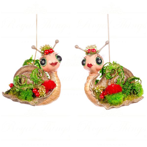 B 86407 Goodwill Christmas Ornaments Enchanted Woods Fern Snail Ornament Brown Green Red