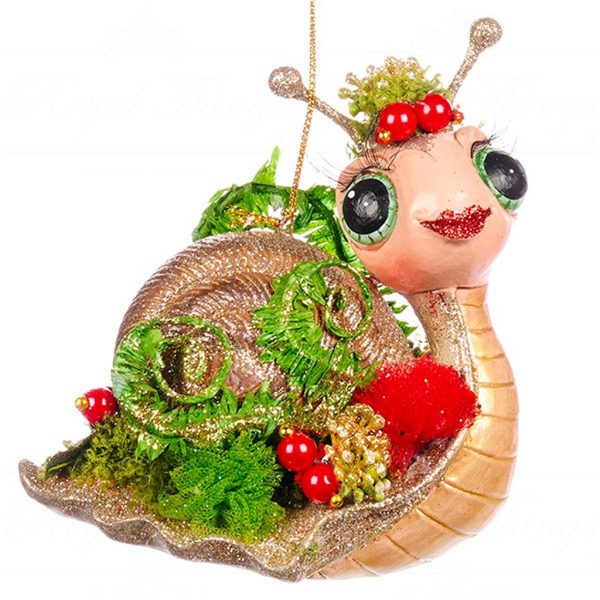 B 86407 Goodwill Christmas Ornaments Enchanted Woods Fern Snail Ornament Brown Green Red Boy
