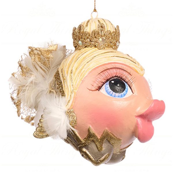 B 86450 Goodwill Christmas Ornaments Swan Queen Big Ballerina Puffer Fish Ornament Cream Champagne