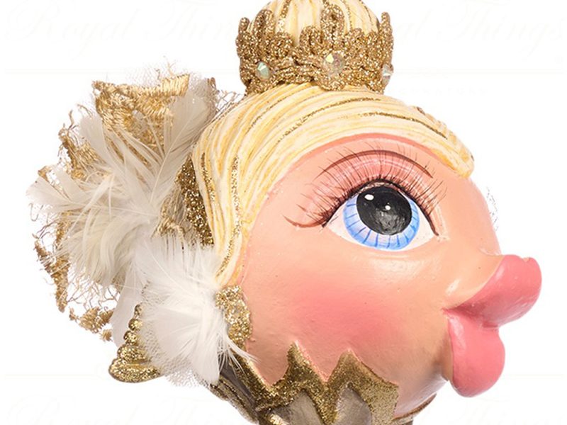 B 86450 Goodwill Christmas Ornaments Swan Queen Big Ballerina Puffer Fish Ornament Cream Champagne