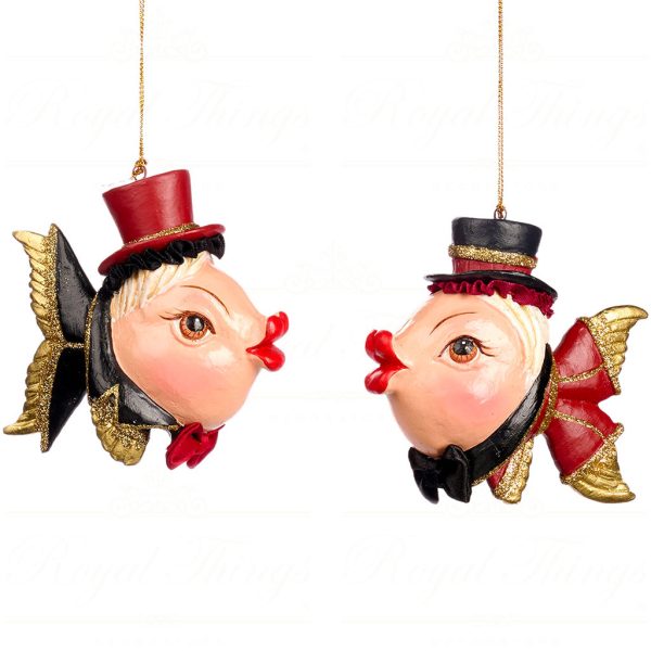 B 86601 Goodwill Christmas Ornaments Champagne Bar Gentleman Fish Ornament Black Red