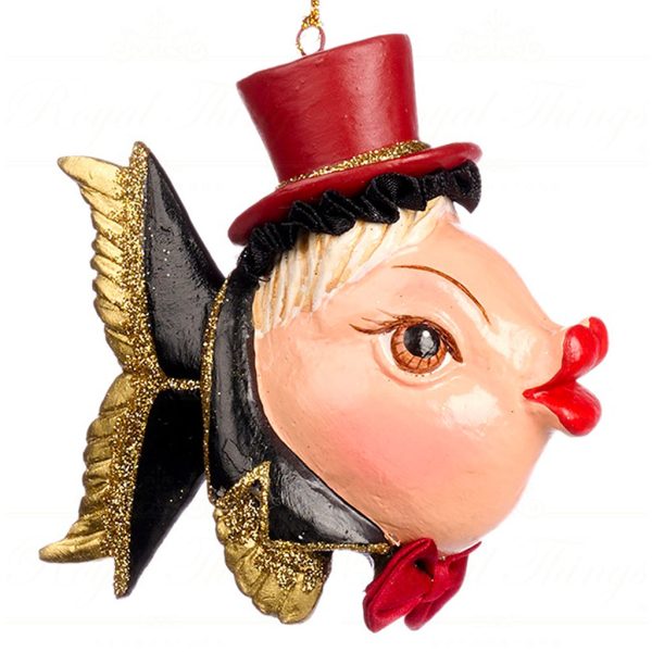B 86601 Goodwill Christmas Ornaments Champagne Bar Gentleman Fish Ornament Black Red Black
