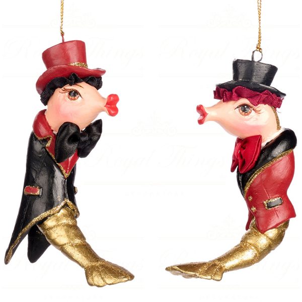 B 86603 Goodwill Christmas Ornaments Champagne Bar Gentleman Shrimp Ornament Black Red
