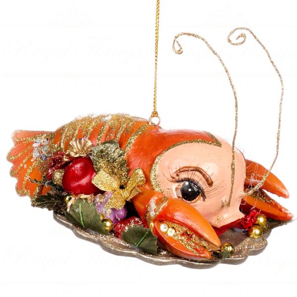 B 86605 Goodwill Christmas Ornaments Champagne Bar Lobster On Plate Ornament Orange