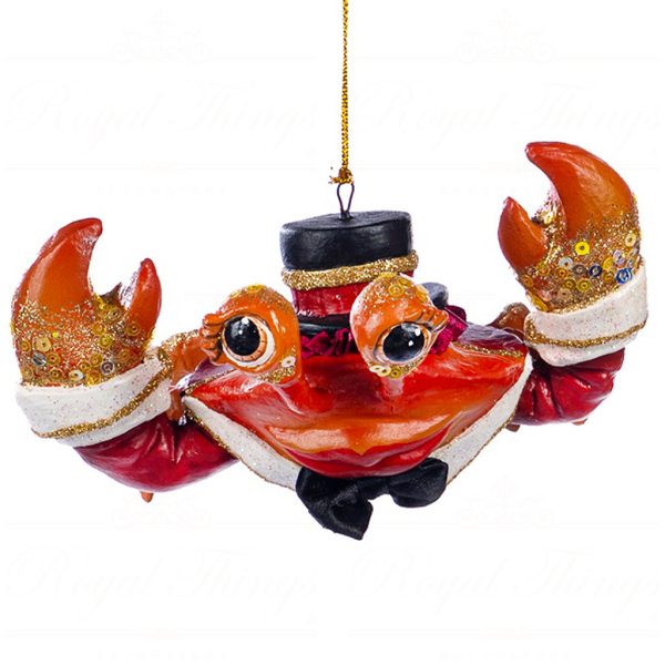 B 86606 Goodwill Christmas Ornaments Champagne Bar Gentleman Crab Ornament Orange Red Red
