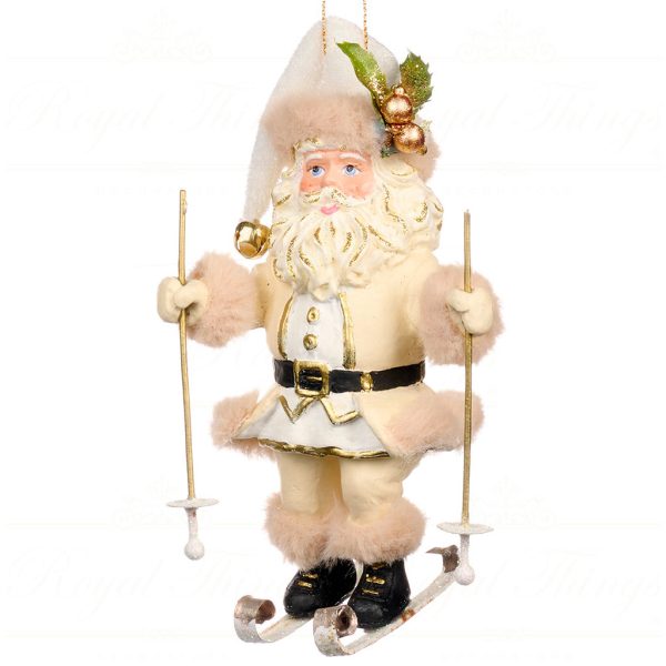 B 86651 Goodwill Christmas Ornaments Apres Ski Santa With Skis Ornament Cream