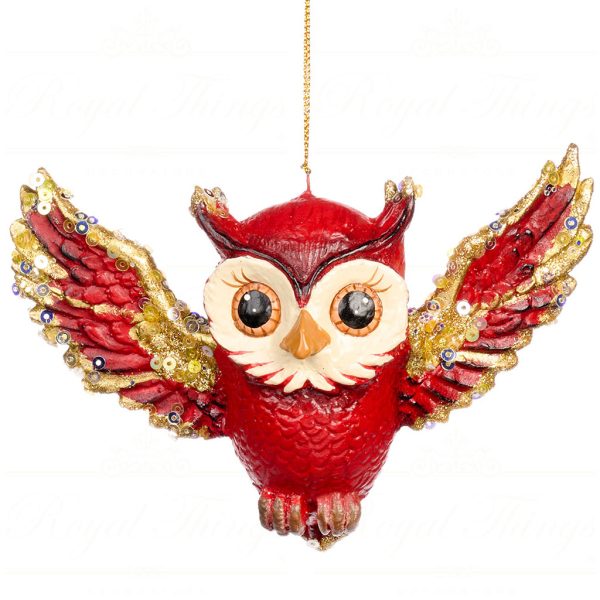 B 86703 Goodwill Christmas Ornaments Cardinal Sky Flying Owl Ornament Red Gold