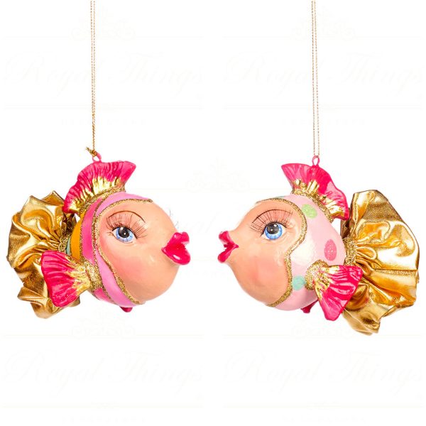 B 86754 Goodwill Christmas Ornaments Trendy Candy Dot Stripe Fish Ornament Pink