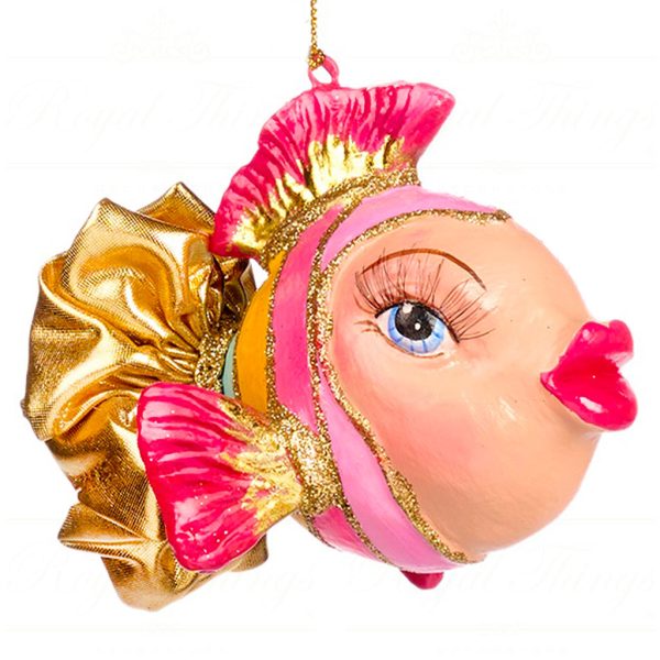 B 86754 Goodwill Christmas Ornaments Trendy Candy Dot Stripe Fish Ornament Pink Stripes