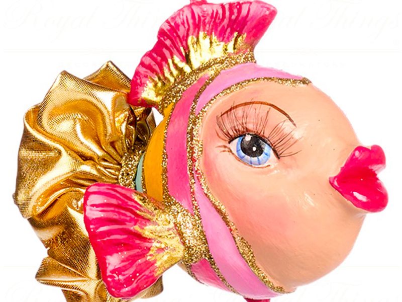 B 86754 Goodwill Christmas Ornaments Trendy Candy Dot Stripe Fish Ornament Pink Stripes