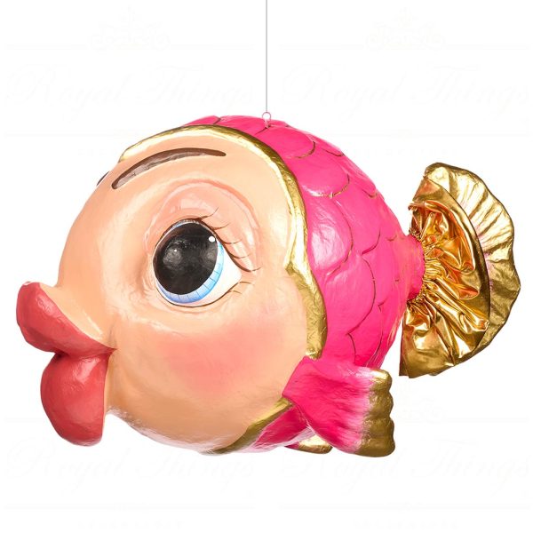 B 86766 Goodwill Christmas Decorative Items Trendy Candy Paper Mache Kissing Fish Display Gold Pink
